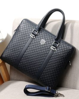 New Double Layers Men's Leather Business Briefcase